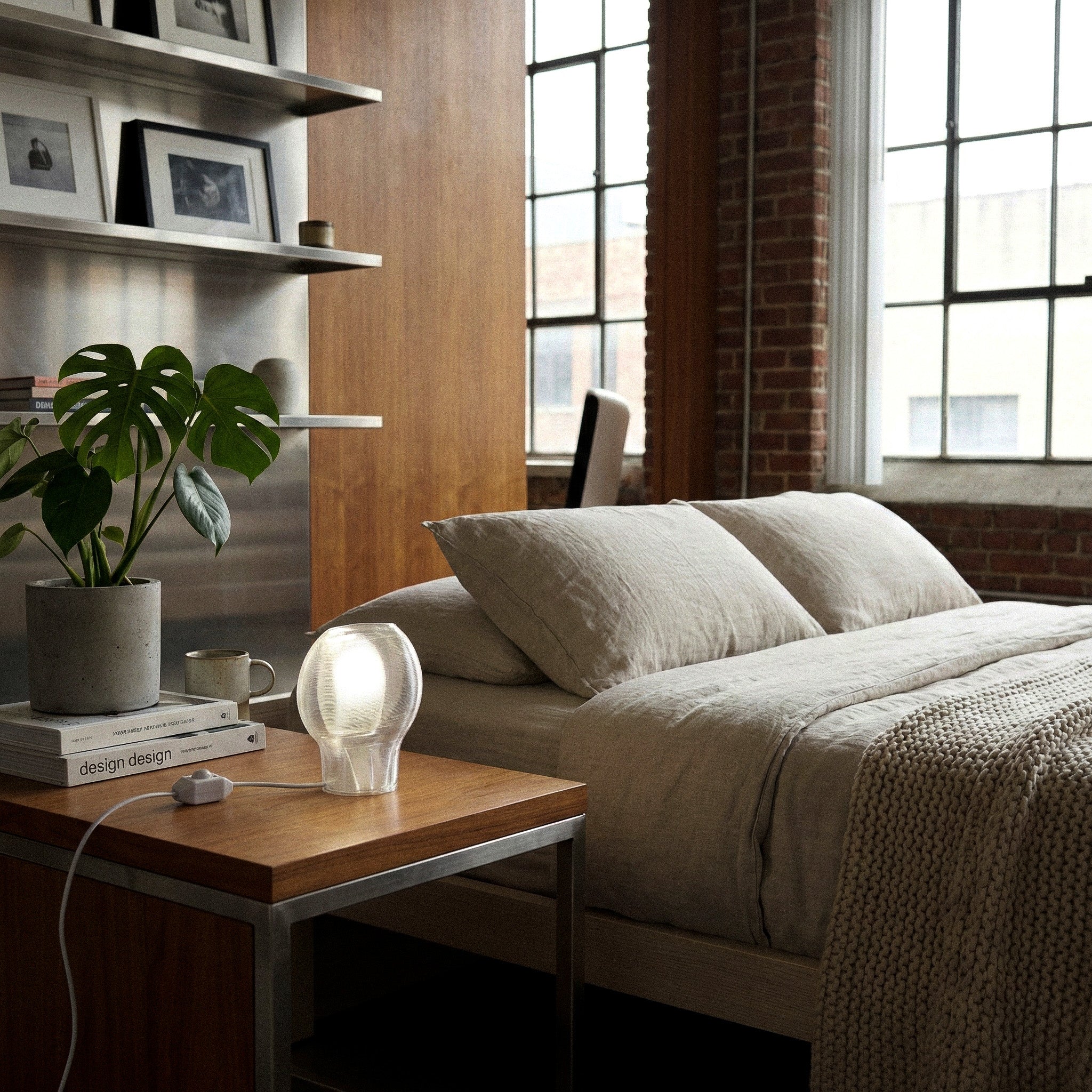 Blob lamp glowing in a styled interior